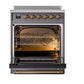 ILVE Nostalgie II 30-Inch Induction Range with 4 Induction Elements, 3.5 cu. ft. Oven, Graphite Matte with Brass Trim, Triple Glass Door, UNI304NMPMGG