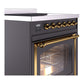 ILVE Nostalgie II 30-Inch Induction Range with 4 Induction Elements, 3.5 cu. ft. Oven, Graphite Matte with Brass Trim, Triple Glass Door, UNI304NMPMGG
