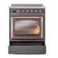 ILVE Nostalgie II 30-Inch Induction Range with 4 Induction Elements, 3.5 cu. ft. Oven, Graphite Matte with Copper Trim, Triple Glass Door, UNI304NMPMGP