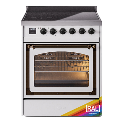 ILVE Nostalgie II 30-Inch Induction Range with 4 Induction Elements, 3.5 cu. ft. Oven, RAL with Burnished Trim, Triple Glass Door, UNI304NMPRAB