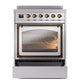 ILVE Nostalgie II 30-Inch Induction Range with 4 Induction Elements, 3.5 cu. ft. Oven, Stainless Steel with Burnished Trim, Triple Glass Door, UNI304NMPSSB