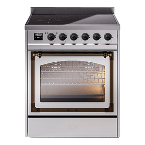 ILVE Nostalgie II 30-Inch Induction Range with 4 Induction Elements, 3.5 cu. ft. Oven, Stainless Steel with Burnished Trim, Triple Glass Door, UNI304NMPSSB