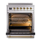 ILVE Nostalgie II 30-Inch Induction Range with 4 Induction Elements, 3.5 cu. ft. Oven, Stainless Steel with Brass Trim, Triple Glass Door, UNI304NMPSSG