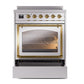 ILVE Nostalgie II 30-Inch Induction Range with 4 Induction Elements, 3.5 cu. ft. Oven, Stainless Steel with Brass Trim, Triple Glass Door, UNI304NMPSSG