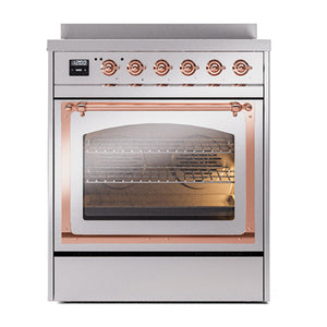 ILVE Nostalgie II 30-Inch Induction Range with 4 Induction Elements, 3.5 cu. ft. Oven, Stainless Steel with Copper Trim, Triple Glass Door, UNI304NMPSSP