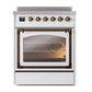 ILVE Nostalgie II 30-Inch Induction Range with 4 Induction Elements, 3.5 cu. ft. Oven, White with Burnished Trim, Triple Glass Door, UNI304NMPWHB