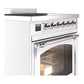 ILVE Nostalgie II 30-Inch Induction Range with 4 Induction Elements, 3.5 cu. ft. Oven, White with Chrome Trim, Triple Glass Door, UNI304NMPWHC