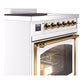 ILVE Nostalgie II 30-Inch Induction Range with 4 Induction Elements, 3.5 cu. ft. Oven, White with Brass Trim, Triple Glass Door, UNI304NMPWHG
