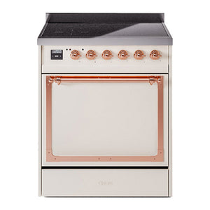 ILVE Nostalgie II 30-Inch Induction Range with 4 Induction Elements, 3.5 cu. ft. Oven, Antique White with Copper Trim, Solid Door, UNI304QNMPAWP