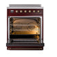 ILVE Nostalgie II 30-Inch Induction Range with 4 Induction Elements, 3.5 cu. ft. Oven, Burgundy with Burnished Trim, Solid Door, UNI304QNMPBUB