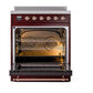 ILVE Nostalgie II 30-Inch Induction Range with 4 Induction Elements, 3.5 cu. ft. Oven, Burgundy with Copper Trim, Solid Door, UNI304QNMPBUP