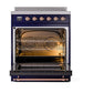 ILVE Nostalgie II 30-Inch Induction Range with 4 Induction Elements, 3.5 cu. ft. Oven, Midnight Blue with Copper Trim, Solid Door, UNI304QNMPMBP