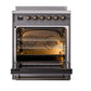 ILVE Nostalgie II 30-Inch Induction Range with 4 Induction Elements, 3.5 cu. ft. Oven, Graphite Matte with Burnished Trim, Solid Door, UNI304QNMPMGB