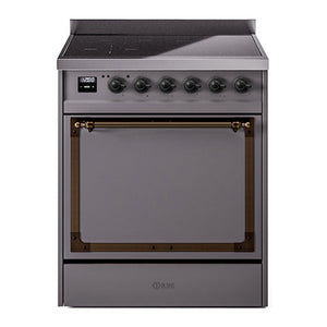 ILVE Nostalgie II 30-Inch Induction Range with 4 Induction Elements, 3.5 cu. ft. Oven, Graphite Matte with Burnished Trim, Solid Door, UNI304QNMPMGB