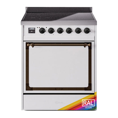 ILVE Nostalgie II 30-Inch Induction Range with 4 Induction Elements, 3.5 cu. ft. Oven, RAL with Burnished Trim, Solid Door, UNI304QNMPRAB