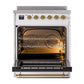 ILVE Nostalgie II 30-Inch Induction Range with 4 Induction Elements, 3.5 cu. ft. Oven, RAL with Brass Trim, Solid Door, UNI304QNMPRAG