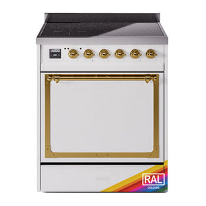 ILVE Nostalgie II 30-Inch Induction Range with 4 Induction Elements, 3.5 cu. ft. Oven, RAL with Brass Trim, Solid Door, UNI304QNMPRAG