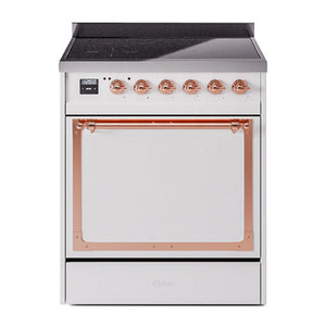 ILVE Nostalgie II 30-Inch Induction Range with 4 Induction Elements, 3.5 cu. ft. Oven, White with Copper Trim, Solid Door, UNI304QNMPWHP