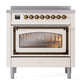 ILVE Nostalgie II 36-Inch Induction Range with 6 Induction Elements, 3.5 cu. ft. Oven, Antique White with Burnished Trim, Triple Glass Door, UNI366NMPAWB