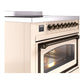 ILVE Nostalgie II 36-Inch Induction Range with 6 Induction Elements, 3.5 cu. ft. Oven, Antique White with Burnished Trim, Triple Glass Door, UNI366NMPAWB
