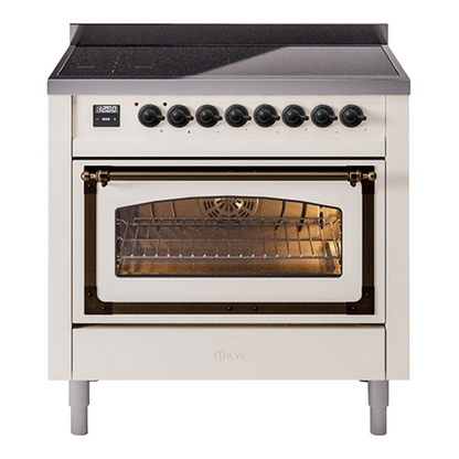 ILVE Nostalgie II 36-Inch Induction Range with 6 Induction Elements, 3.5 cu. ft. Oven, Antique White with Burnished Trim, Triple Glass Door, UNI366NMPAWB
