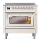 ILVE Nostalgie II 36-Inch Induction Range with 6 Induction Elements, 3.5 cu. ft. Oven, Antique White with Chrome Trim, Triple Glass Door, UNI366NMPAWC