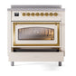 ILVE Nostalgie II 36-Inch Induction Range with 6 Induction Elements, 3.5 cu. ft. Oven, Antique White with Brass Trim, Triple Glass Door, UNI366NMPAWG