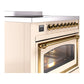 ILVE Nostalgie II 36-Inch Induction Range with 6 Induction Elements, 3.5 cu. ft. Oven, Antique White with Brass Trim, Triple Glass Door, UNI366NMPAWG
