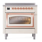ILVE Nostalgie II 36-Inch Induction Range with 6 Induction Elements, 3.5 cu. ft. Oven, Antique White with Copper Trim, Triple Glass Door, UNI366NMPAWP