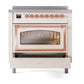 ILVE Nostalgie II 36-Inch Induction Range with 6 Induction Elements, 3.5 cu. ft. Oven, Antique White with Copper Trim, Triple Glass Door, UNI366NMPAWP