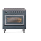 ILVE Nostalgie II 36-Inch Induction Range with 6 Induction Elements, 3.5 cu. ft. Oven, Blue Grey with Chrome Trim, Triple Glass Door, UNI366NMPBGC