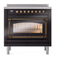 ILVE Nostalgie II 36-Inch Induction Range with 6 Induction Elements, 3.5 cu. ft. Oven, Glossy Black with Burnished Trim, Triple Glass Door, UNI366NMPBKB