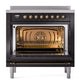 ILVE Nostalgie II 36-Inch Induction Range with 6 Induction Elements, 3.5 cu. ft. Oven, Glossy Black with Burnished Trim, Triple Glass Door, UNI366NMPBKB
