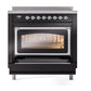 ILVE Nostalgie II 36-Inch Induction Range with 6 Induction Elements, 3.5 cu. ft. Oven, Glossy Black with Chrome Trim, Triple Glass Door, UNI366NMPBKC