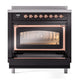 ILVE Nostalgie II 36-Inch Induction Range with 6 Induction Elements, 3.5 cu. ft. Oven, Glossy Black with Copper Trim, Triple Glass Door, UNI366NMPBKP