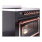ILVE Nostalgie II 36-Inch Induction Range with 6 Induction Elements, 3.5 cu. ft. Oven, Glossy Black with Copper Trim, Triple Glass Door, UNI366NMPBKP