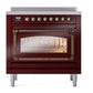 ILVE Nostalgie II 36-Inch Induction Range with 6 Induction Elements, 3.5 cu. ft. Oven, Burgundy with Burnished Trim, Triple Glass Door, UNI366NMPBUB