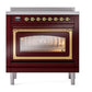 ILVE Nostalgie II 36-Inch Induction Range with 6 Induction Elements, 3.5 cu. ft. Oven, Burgundy with Brass Trim, Triple Glass Door, UNI366NMPBUG