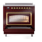 ILVE Nostalgie II 36-Inch Induction Range with 6 Induction Elements, 3.5 cu. ft. Oven, Burgundy with Brass Trim, Triple Glass Door, UNI366NMPBUG