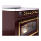 ILVE Nostalgie II 36-Inch Induction Range with 6 Induction Elements, 3.5 cu. ft. Oven, Burgundy with Brass Trim, Triple Glass Door, UNI366NMPBUG