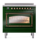 ILVE Nostalgie II 36-Inch Induction Range with 6 Induction Elements, 3.5 cu. ft. Oven, Emerald Green with Burnished Trim, Triple Glass Door, UNI366NMPEGB