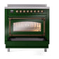 ILVE Nostalgie II 36-Inch Induction Range with 6 Induction Elements, 3.5 cu. ft. Oven, Emerald Green with Burnished Trim, Triple Glass Door, UNI366NMPEGB