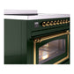 ILVE Nostalgie II 36-Inch Induction Range with 6 Induction Elements, 3.5 cu. ft. Oven, Emerald Green with Brass Trim, Triple Glass Door, UNI366NMPEGG