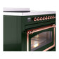 ILVE Nostalgie II 36-Inch Induction Range with 6 Induction Elements, 3.5 cu. ft. Oven, Emerald Green with Copper Trim, Triple Glass Door, UNI366NMPEGP