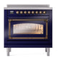 ILVE Nostalgie II 36-Inch Induction Range with 6 Induction Elements, 3.5 cu. ft. Oven, Midnight Blue with Burnished Trim, Triple Glass Door, UNI366NMPMBB