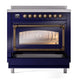 ILVE Nostalgie II 36-Inch Induction Range with 6 Induction Elements, 3.5 cu. ft. Oven, Midnight Blue with Burnished Trim, Triple Glass Door, UNI366NMPMBB