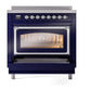 ILVE Nostalgie II 36-Inch Induction Range with 6 Induction Elements, 3.5 cu. ft. Oven, Midnight Blue with Chrome Trim, Triple Glass Door, UNI366NMPMBC