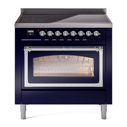 ILVE Nostalgie II 36-Inch Induction Range with 6 Induction Elements, 3.5 cu. ft. Oven, Midnight Blue with Chrome Trim, Triple Glass Door, UNI366NMPMBC