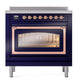 ILVE Nostalgie II 36-Inch Induction Range with 6 Induction Elements, 3.5 cu. ft. Oven, Midnight Blue with Copper Trim, Triple Glass Door, UNI366NMPMBP