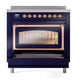ILVE Nostalgie II 36-Inch Induction Range with 6 Induction Elements, 3.5 cu. ft. Oven, Midnight Blue with Copper Trim, Triple Glass Door, UNI366NMPMBP